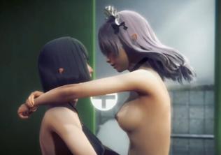  【3D】火辣妹子和女仆在厕所里性爱 